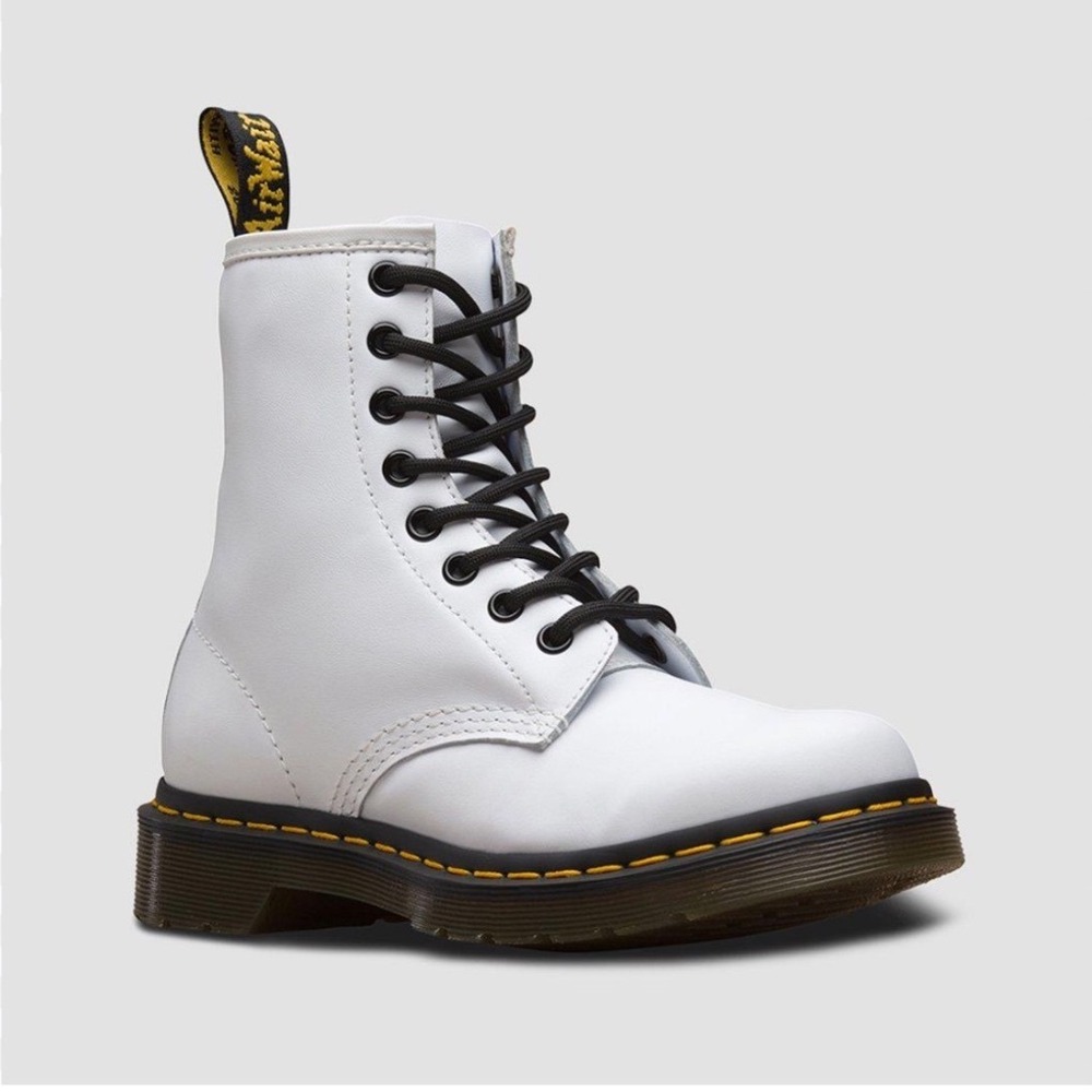Dr Martens 1460J Kids White Leather Lace Up Zip Boots Girls Unisex Size 3